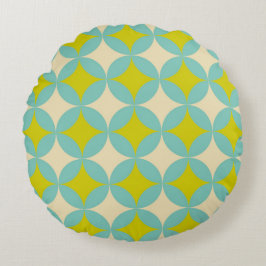 Retro Mosterd en Teal Geometrisch Cirkelpatroon Rond Kussen