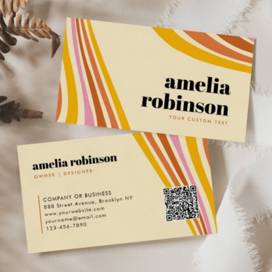 Retro Mosterd Geel Bruin Roze Boho Lijnen Minimaal Visitekaartje