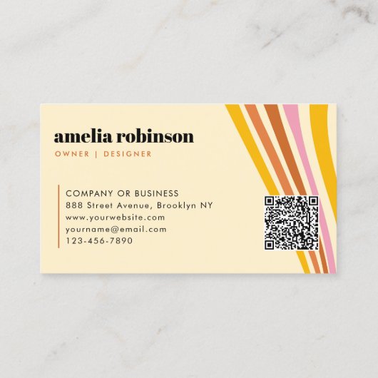 Retro Mosterd Geel Bruin Roze Boho Lijnen Minimaal Visitekaartje (Achterkant)