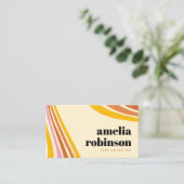 Retro Mosterd Geel Bruin Roze Boho Lijnen Minimaal Visitekaartje (Staand voorkant)