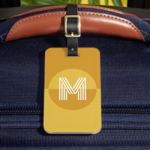 Retro Mosterd Geometrisch Modern Monogram Bagagelabel