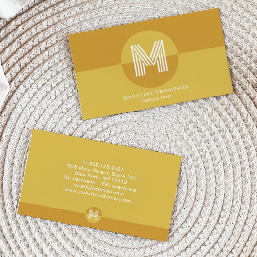 Retro Mosterd Geometrisch Modern Monogram Visitekaartje