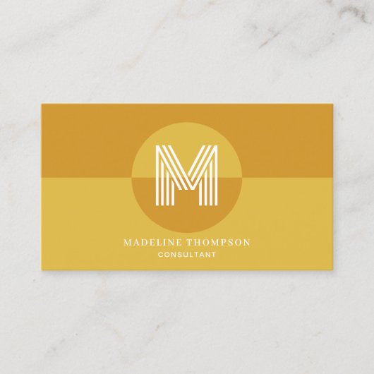 Retro Mosterd Geometrisch Modern Monogram Visitekaartje (Voorkant)