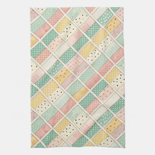 Retro Mosterd Geometrische Diamantruit Stip Theedoek