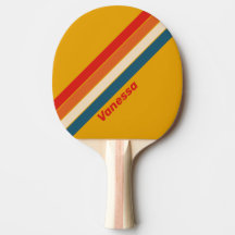 Retro Mosterd Gestreepte Ping Pong Paddle met Naam