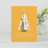 Retro Mosterd Groene Kerstboom Business Logo Feestdagenkaart (Staand voorkant)