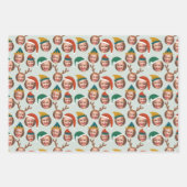 Retro Mosterd Kerstbemanning Drie Foto Custom Inpakpapier Vel (Voorkant)