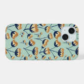 Retro Mosterd & Marine Wilde Bloem Motief iPhone 15 Case (Achterkant horizontaal)