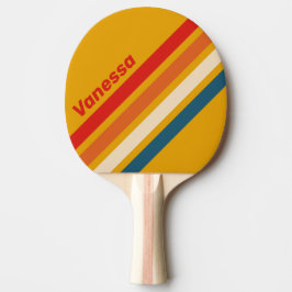 Retro Mosterd Schuin Strepen met Naam Tafeltennisbatje