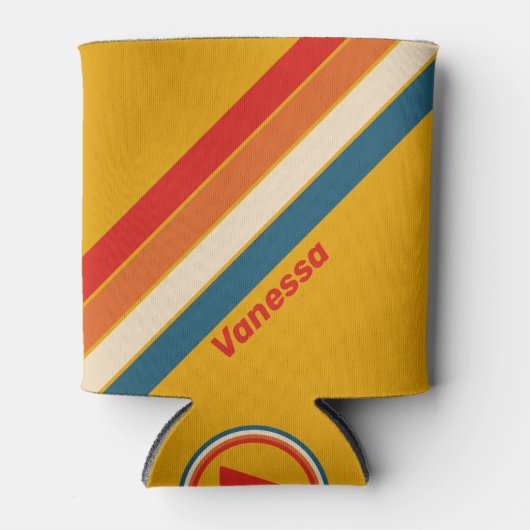 Retro Mosterd Strepen met Naam Blikjeskoeler (Voorkant)