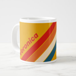 Retro Mosterd Strepen met Naam Grote Koffiekop