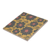 Retro  Mosterd Zwart Rood Bloemen Tegeltje (Zijkant)