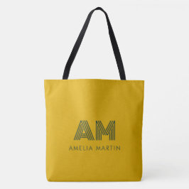 Retro Mosterdgeel en Oerbossen Groen Monogram Tote Bag