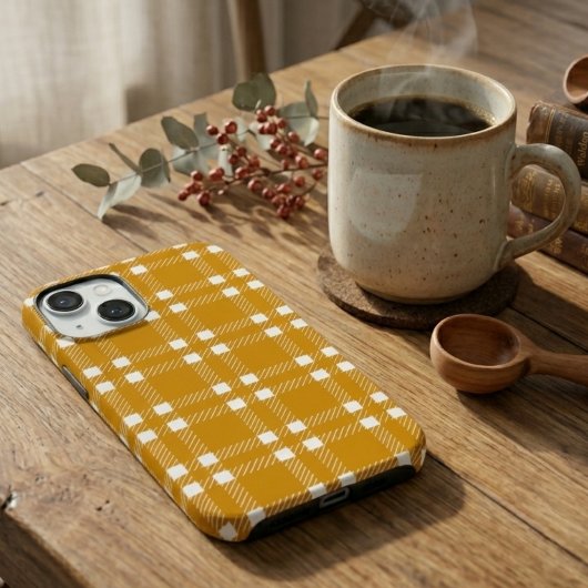 Retro mosterdgeel en witte texturering in een geru Case-Mate iPhone case