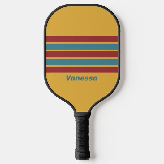 Retro mosterdzaad over striping met naam pickleball paddle (Voorkant)