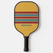 Retro Mosterdzaad Overdwars Gestreepd met Naam Pickleball Paddle (Achterkant)