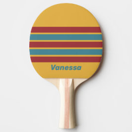 Retro Mosterdzaad Overdwars Gestreepd met Naam Tafeltennisbatje