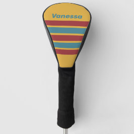Retro Mosterdzaad Overdwars Strepen met Naam Golfheadcover
