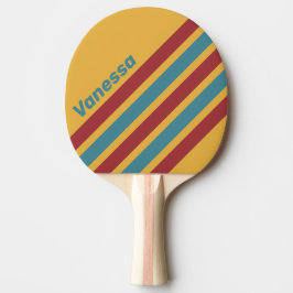 Retro Mosterdzaad Schuin Strepen met Naam Tafeltennisbatje