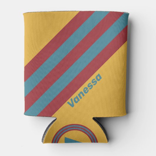 Retro Mosterdzaad Strepen met Naam Blikjeskoeler (Voorkant)