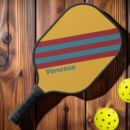 Retro Mosterdzaad Strepen met Naam Pickleball Paddle