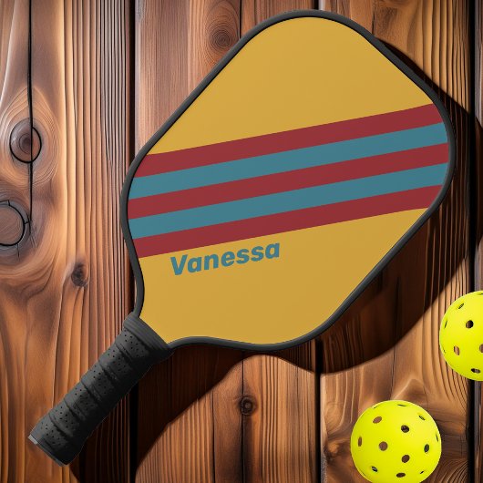 Retro Mosterdzaad Strepen met Naam Pickleball Paddle