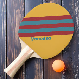 Retro Mosterdzaad Strepen met Naam Tafeltennisbatje