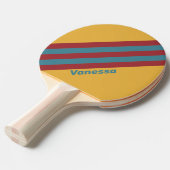 Retro mosterdzaadstrepen met naam tafeltennisbatje (Voorkant Gekanteld)