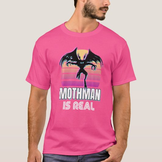 Retro Mothman 80s Cryptid Sunset T-shirt (Voorkant)