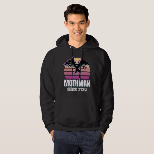 Retro Mothman Sees You Funny Cryptid Gift Hoodie (Voorkant volledig)