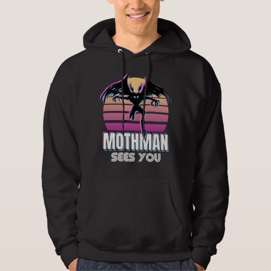 Retro Mothman Sees You Funny Cryptid Gift Hoodie (Voorkant)