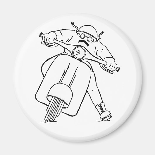 Retro motor scooter rijder met snor magneet (Voorkant)