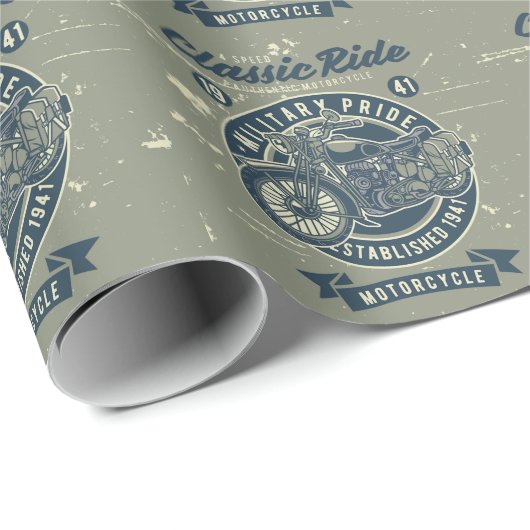 Retro  Motorcycle Cadeaupapier (Rol Hoek)