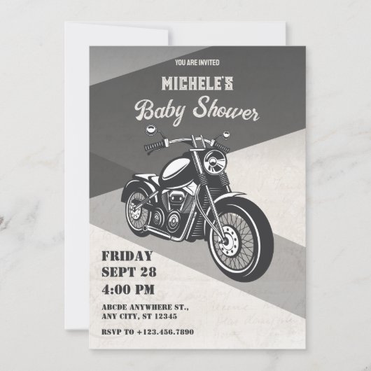  retro motorfiets baby shower kaart (Voorkant)
