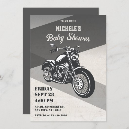  retro motorfiets baby shower kaart (Voorkant / Achterkant)