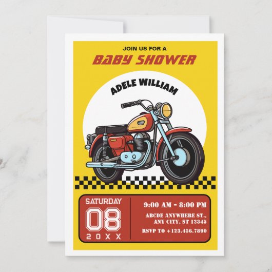 Retro motorfiets baby shower uitnodiging (Voorkant)