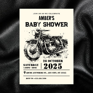 Retro  Motorfiets custom biker baby shower Kaart