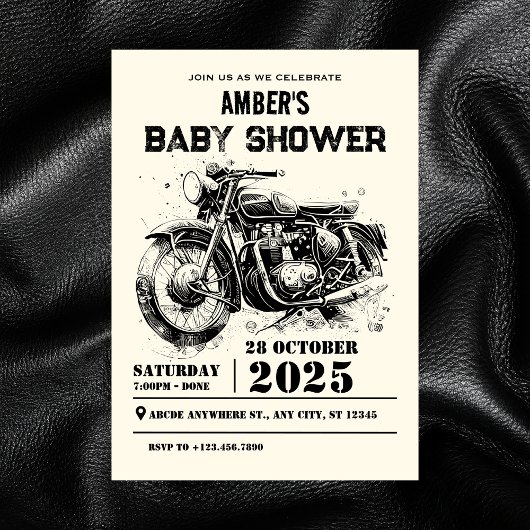 Retro Motorfiets custom biker baby shower Kaart
