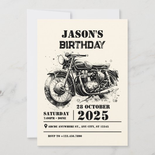 Retro Motorfiets custom biker birthday Kaart (Voorkant)
