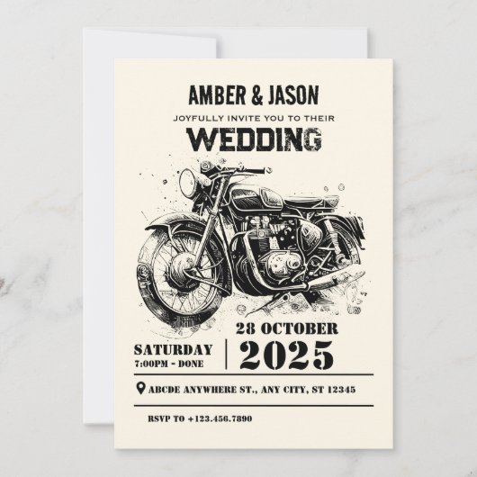 Retro Motorfiets custom biker bruiloft Kaart (Voorkant)