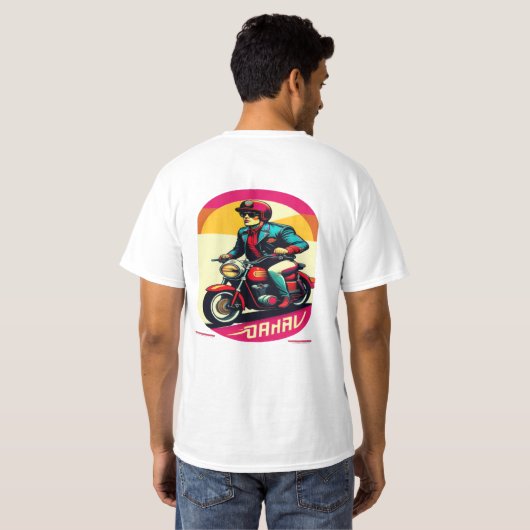 Retro Motorfiets Design T-Shirt - (Achterkant volledig)
