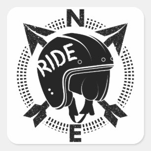 Retro motorfiets helm rijden vierkante sticker