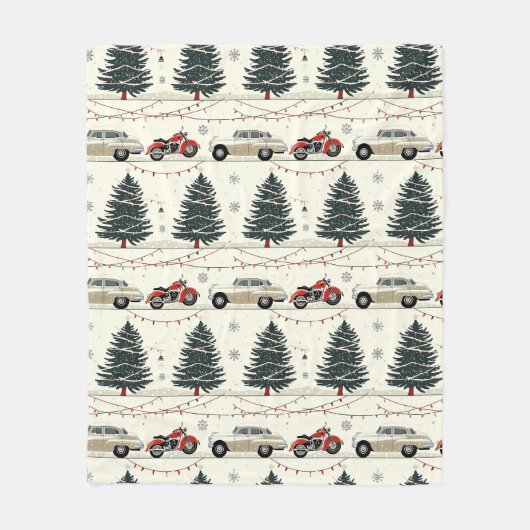 Retro motorfiets kerst wegen nachten fleece deken (Voorkant)