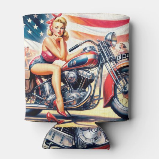 Retro Motorfiets Pin Up Blikjeskoeler (Achterkant)