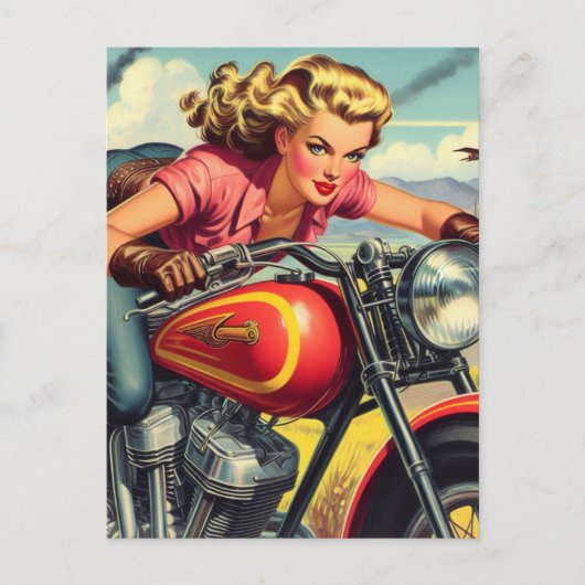 Retro Motorfiets Pin-up Briefkaart (Voorkant)