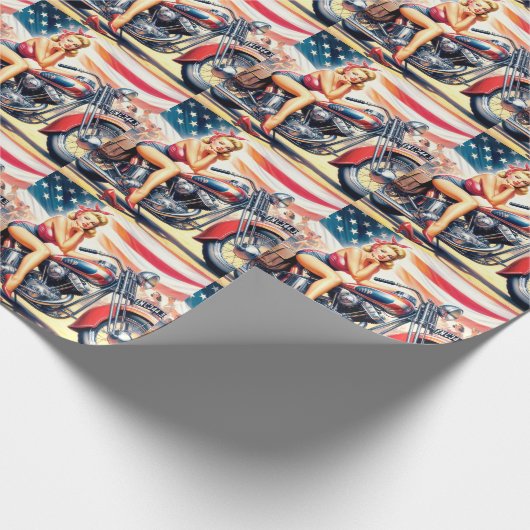 Retro Motorfiets Pin Up Cadeaupapier (Hoek)