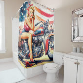 Retro Motorfiets Pin Up Douchegordijn (In situ)