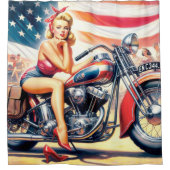 Retro Motorfiets Pin Up Douchegordijn (Voorkant)