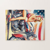 Retro Motorfiets Pin Up Legpuzzel (Horizontaal)