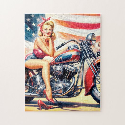 Retro Motorfiets Pin Up Legpuzzel (Verticaal)